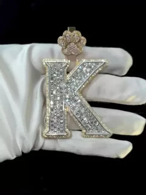 4Ct Baguette Cut Real Moissanite Custom Letter K Pendant 925 Sterling Silver