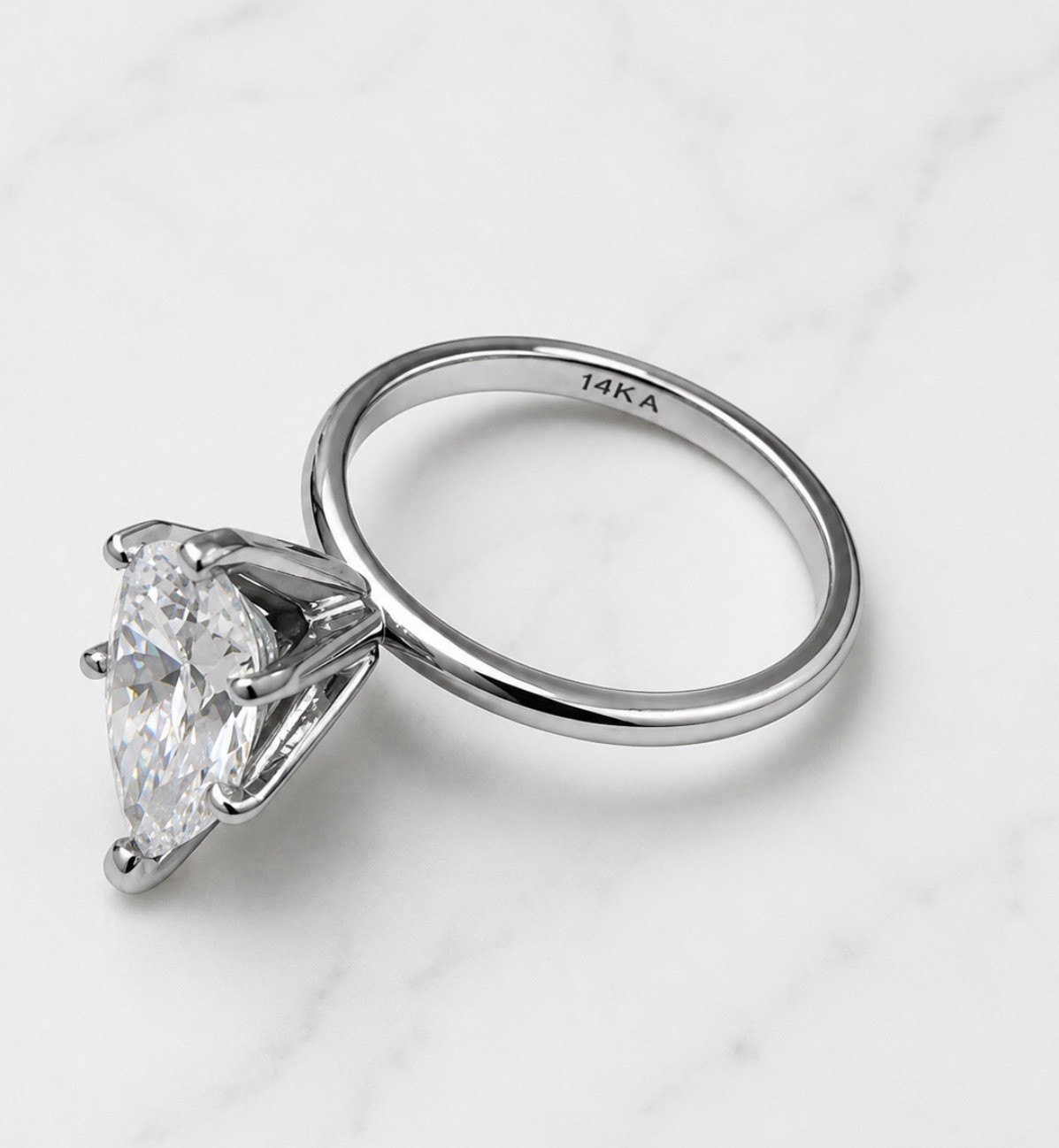 14K White Gold Pear Diamond Prong Set Engagement Ring Size 6 Signed