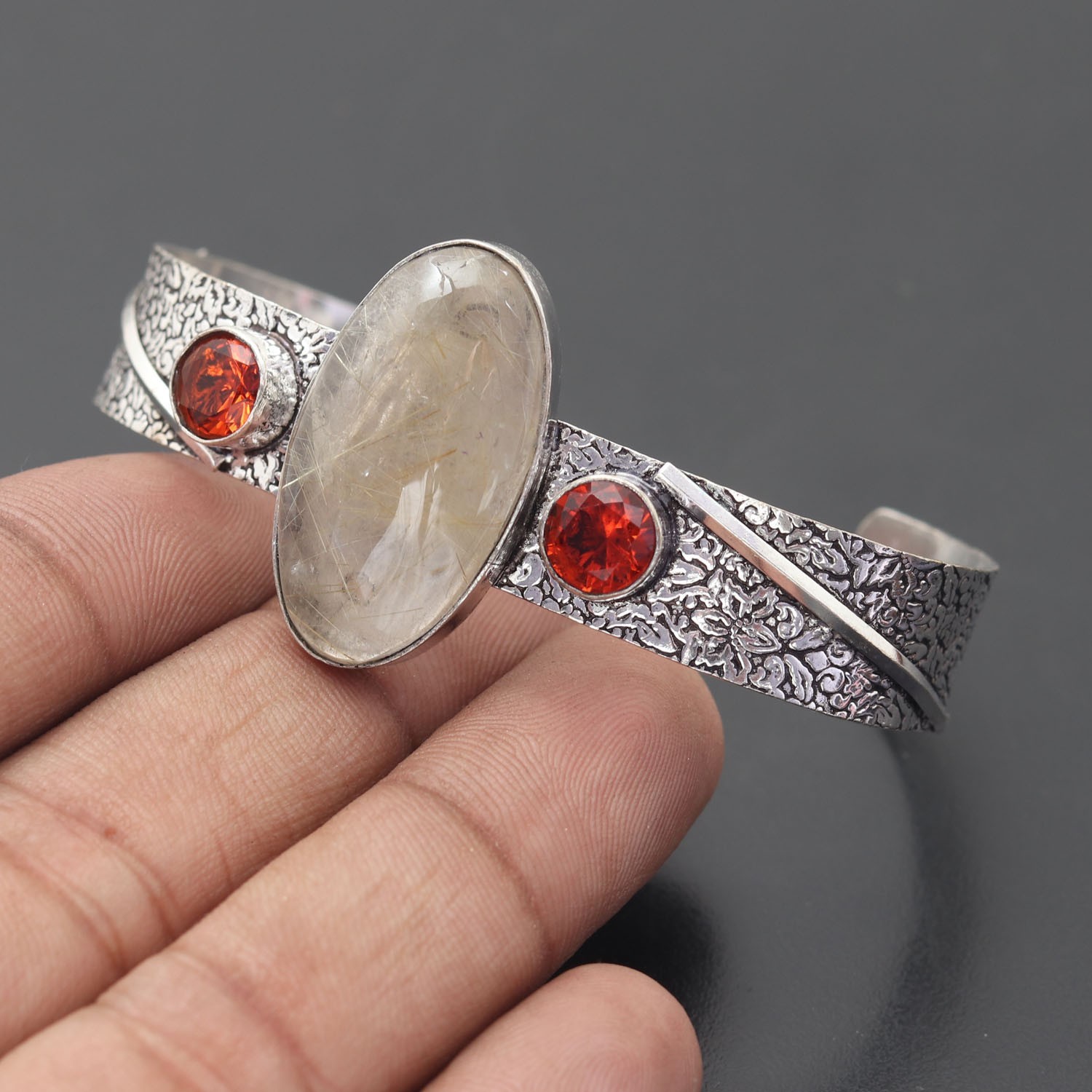 Golden Rutile gemstone 925 sterling Silver Handmade Bangle Jewelry Gift For Wife