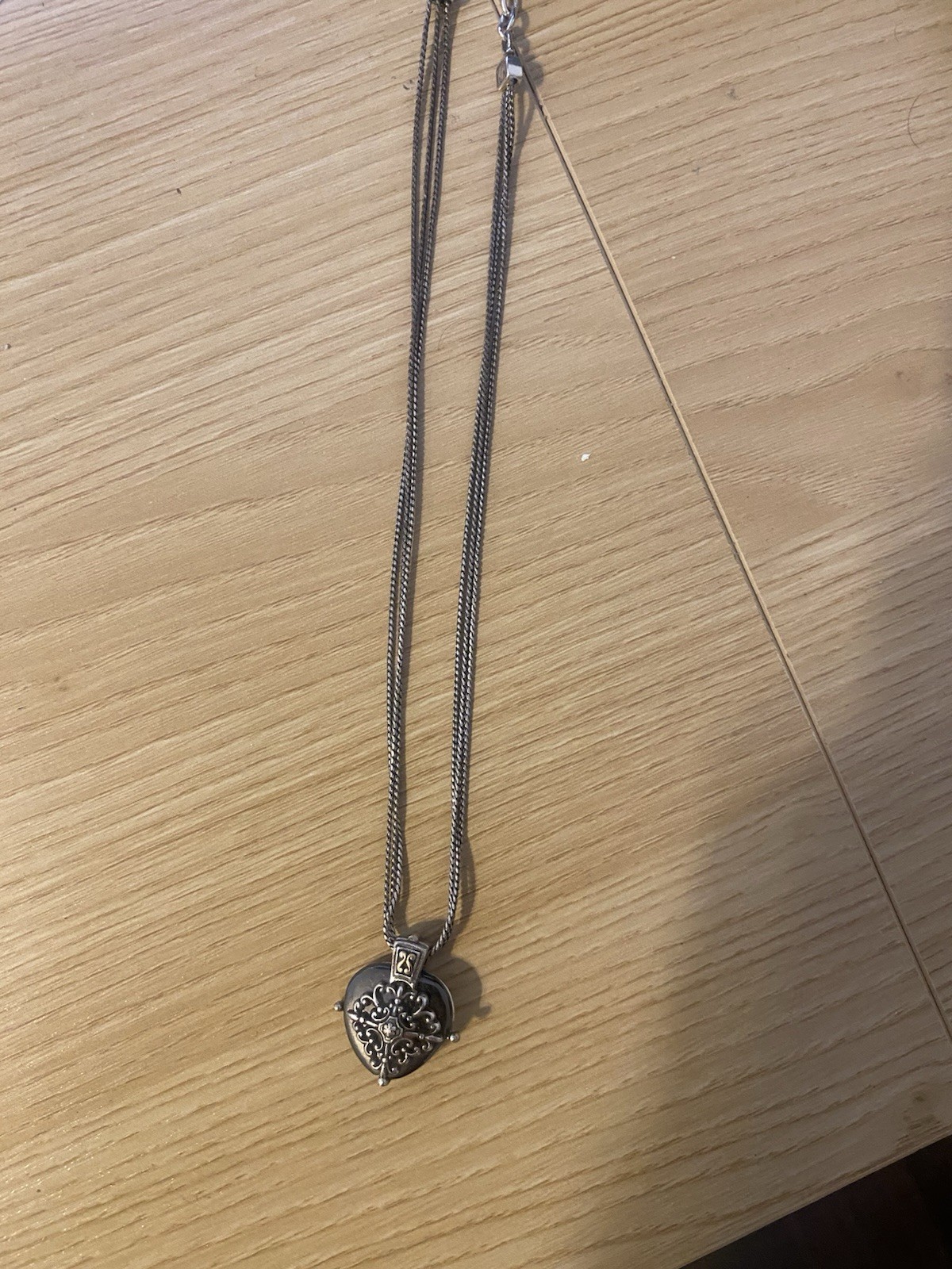 Brighton Silver Tone Snake Chain Necklace Heart Charm Pendant Lobster Closure