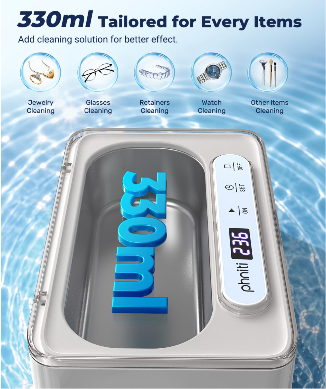 Ultrasonic Jewelry Cleaner Machine Timer for Glasses Retainers White Cleaner
