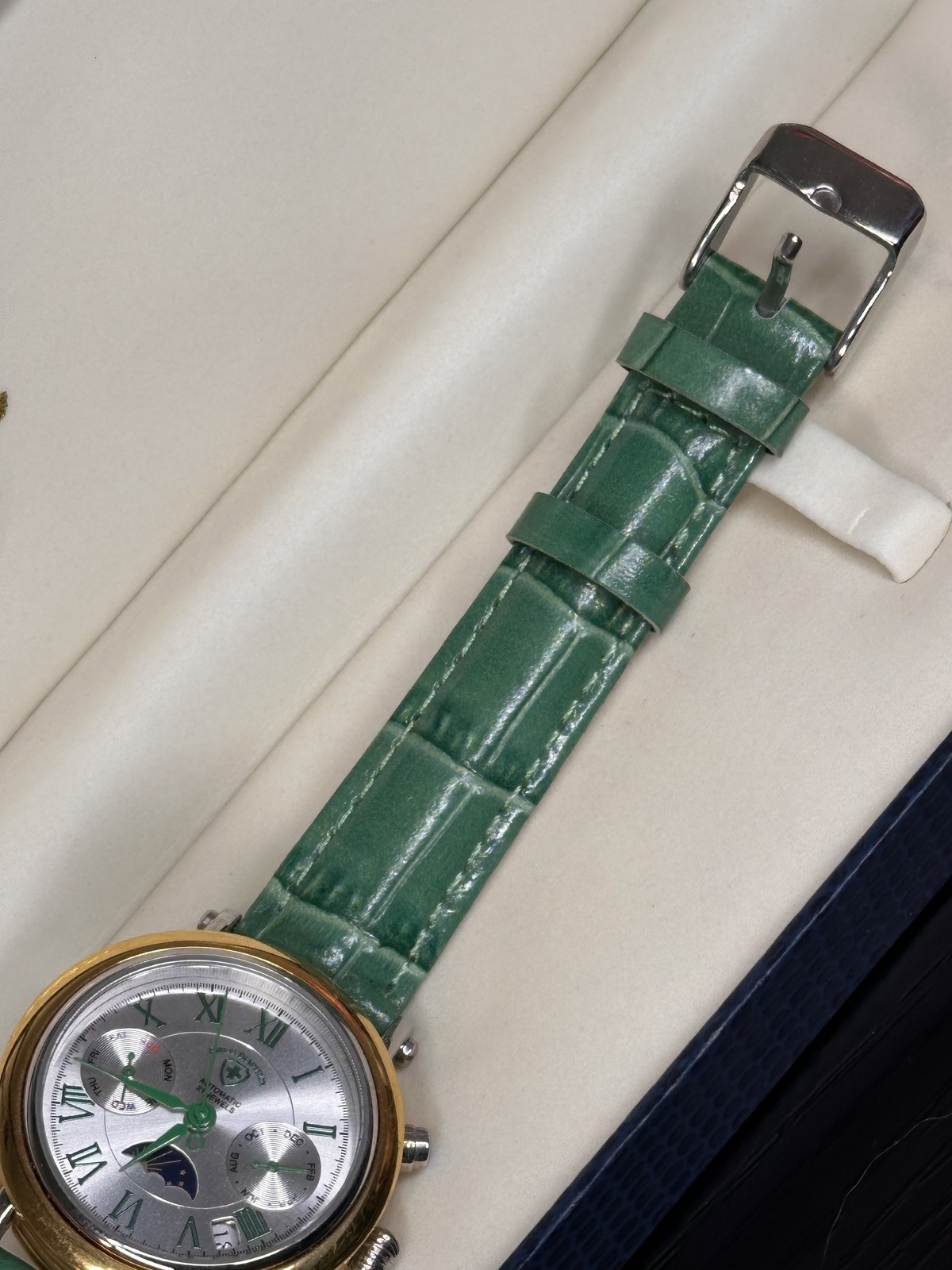 Stauer L2869GN Automatic Moon Phase Watch with Green Strap