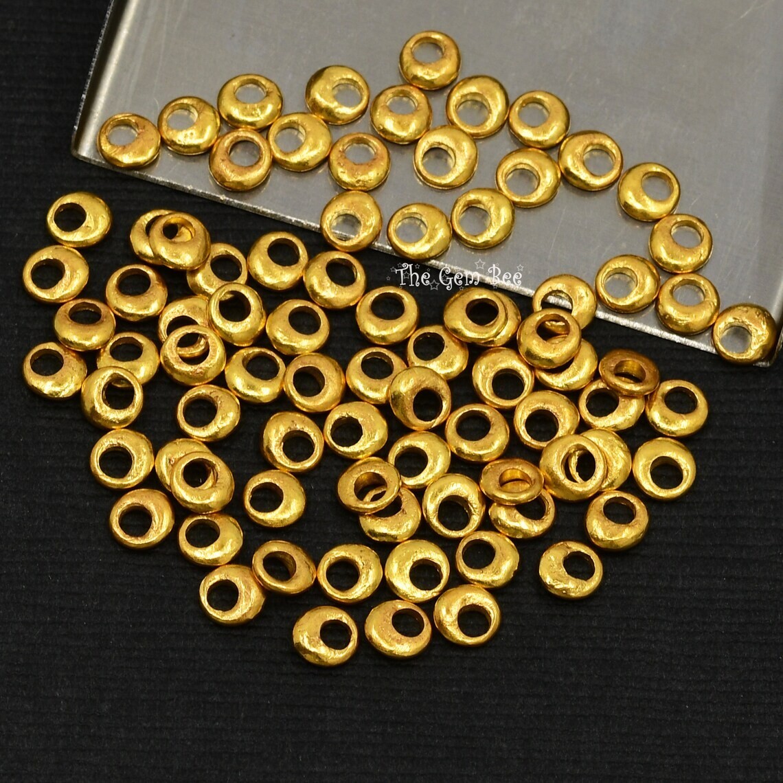 4mm 18k Yellow Gold Ancient Antique Rounded Donut Nugget Spacer Finding (5)
