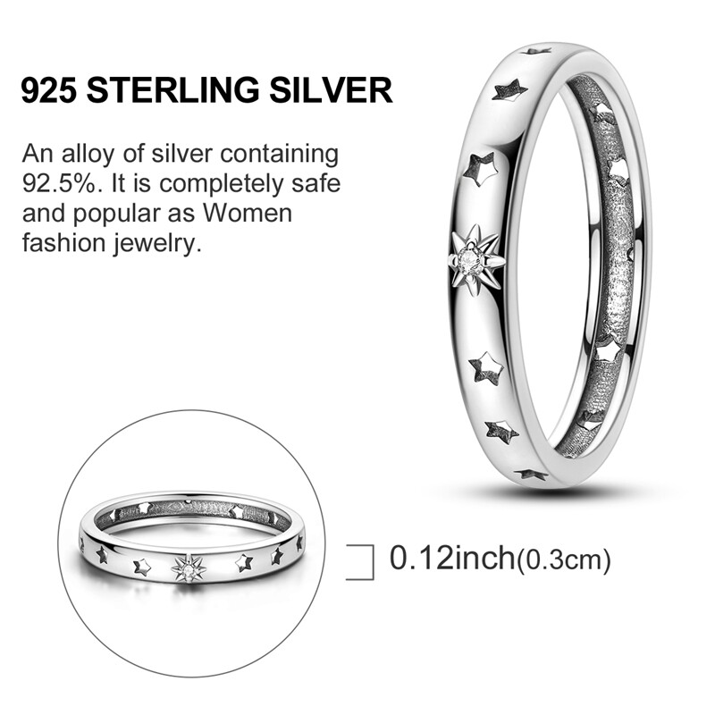 MULA 925 Sterling Silver Finger Ring Clear AAA CZ Hollow Stars For Women Jewelry
