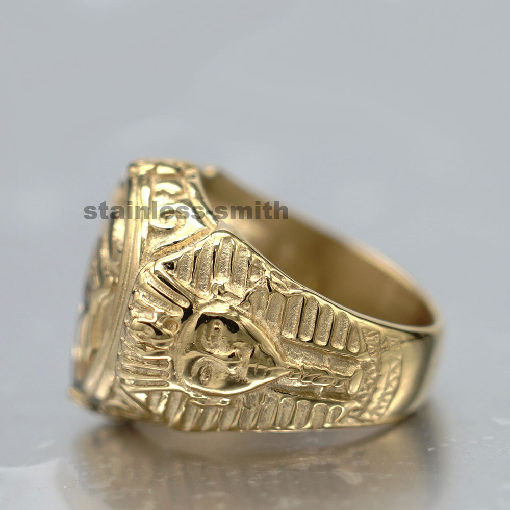 Mens Gold Egyptian Egypt Pharaoh Eye Of Horus Ra Ring Stainless Steel Size 7-15