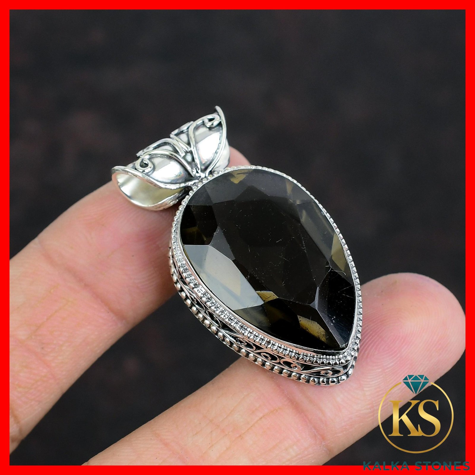 Pear Smoky Quartz Stone 925 Silver Wife New Vintage Anniversary Artisan Pendant