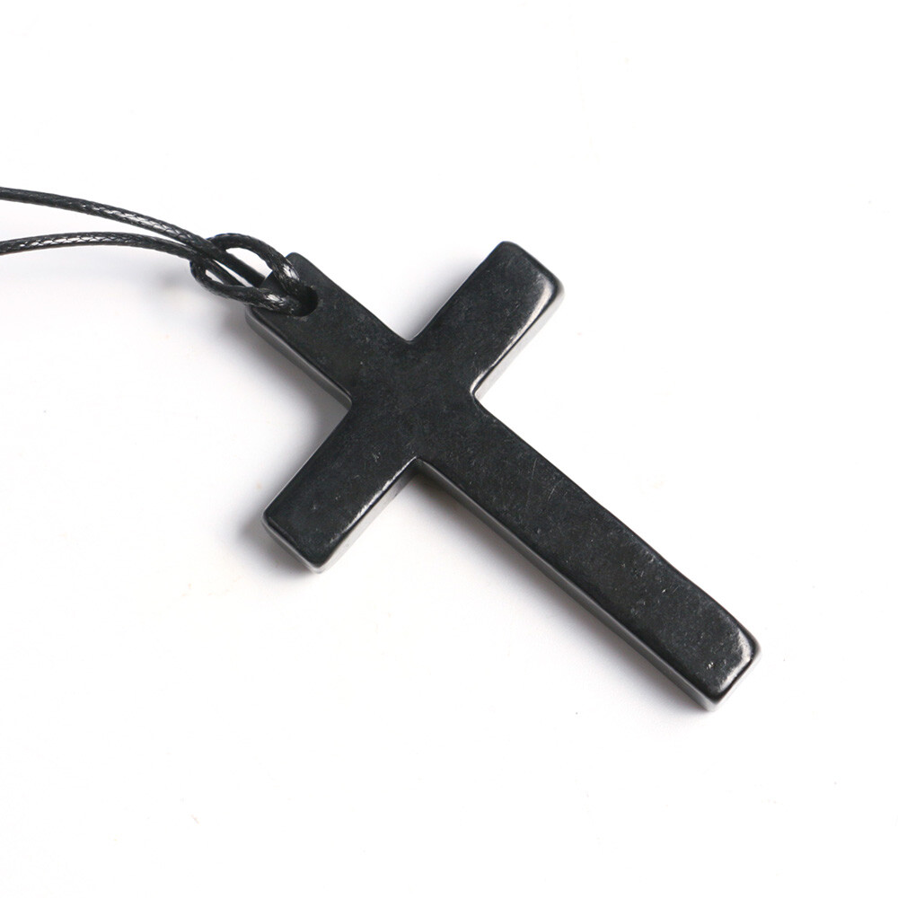 1pc Shungite Christian Cross Pendant Engraved Necklace EMF Protection & Healing