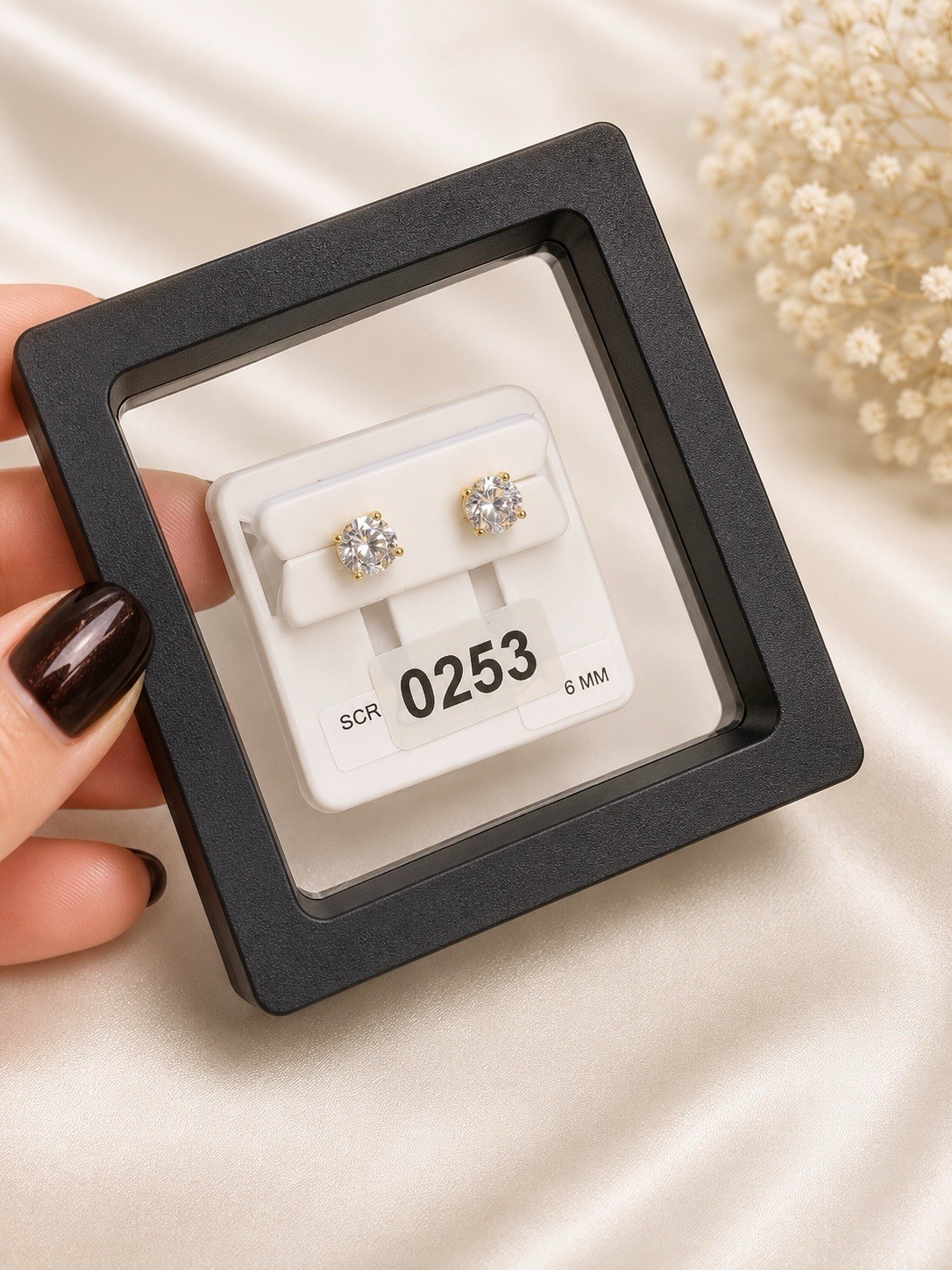 s925 Round White Cz Goldtone Stud Earrings 6mm Gold Tone Prong Screw Back