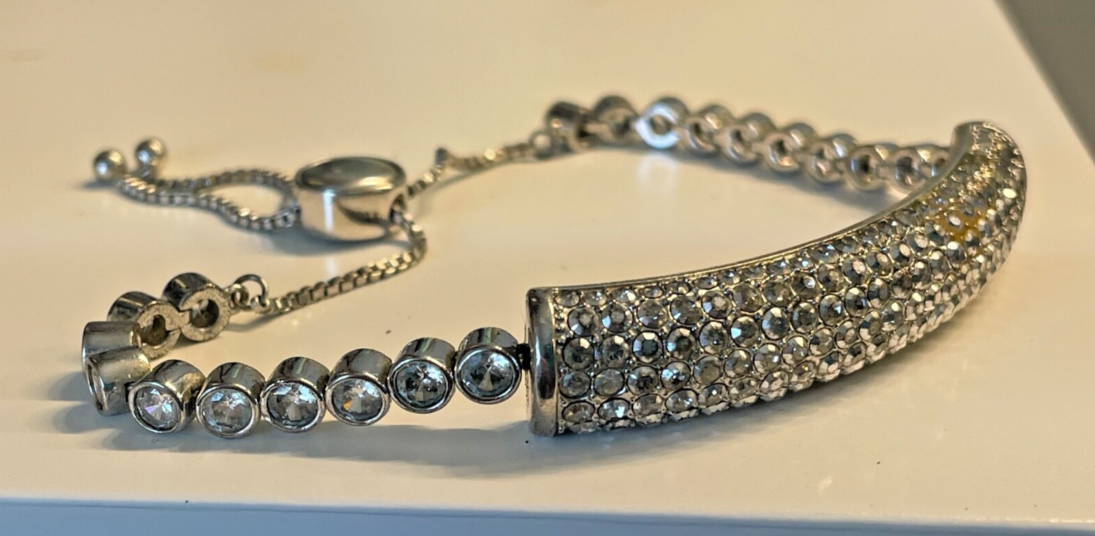 Vintage Signed JB Joan Boyce silver tone statement crystal bling bracelet slide