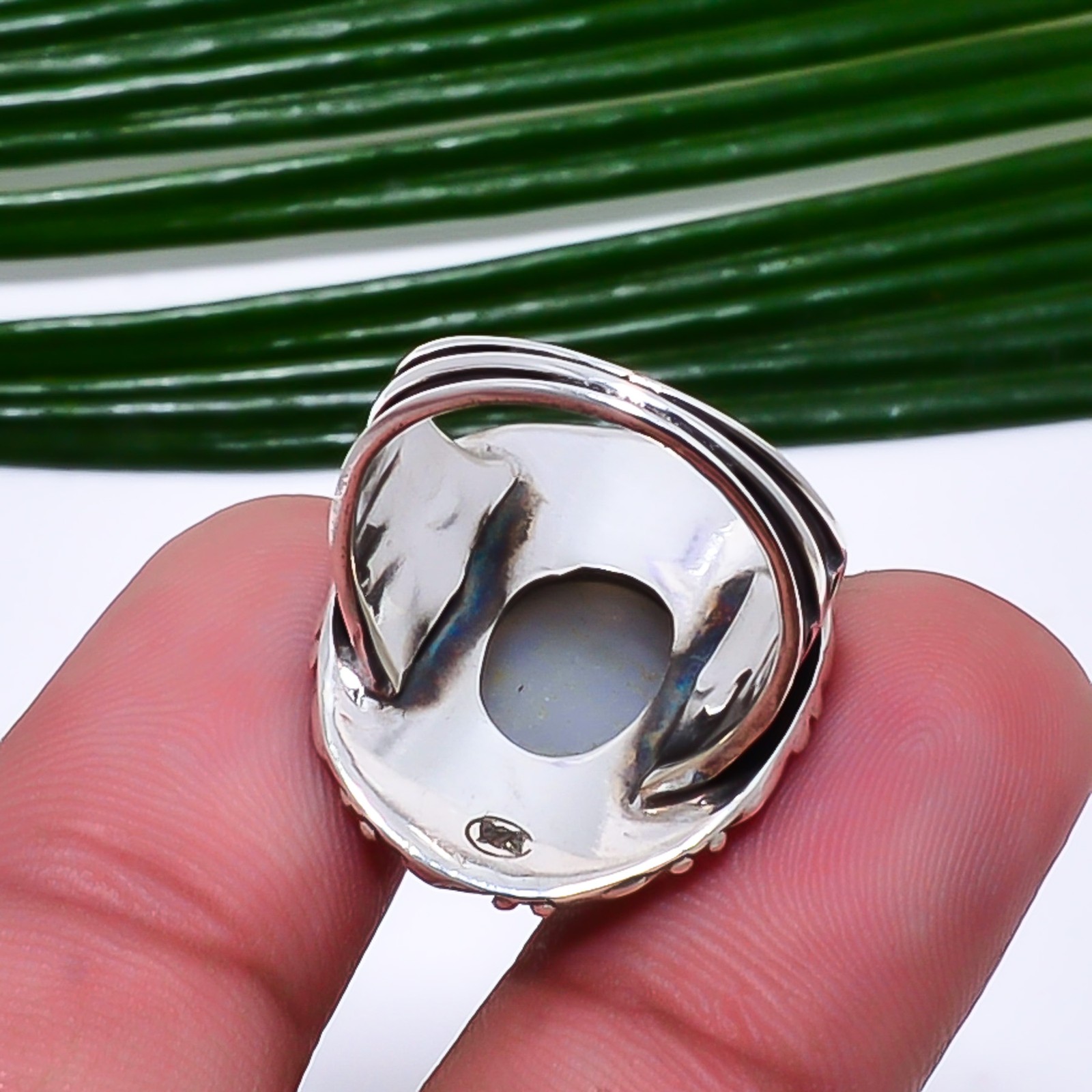 Silver Titanium Agate Drusy Fine Art Oxidised 925 Sterling Silver Ring S.6.5 R69