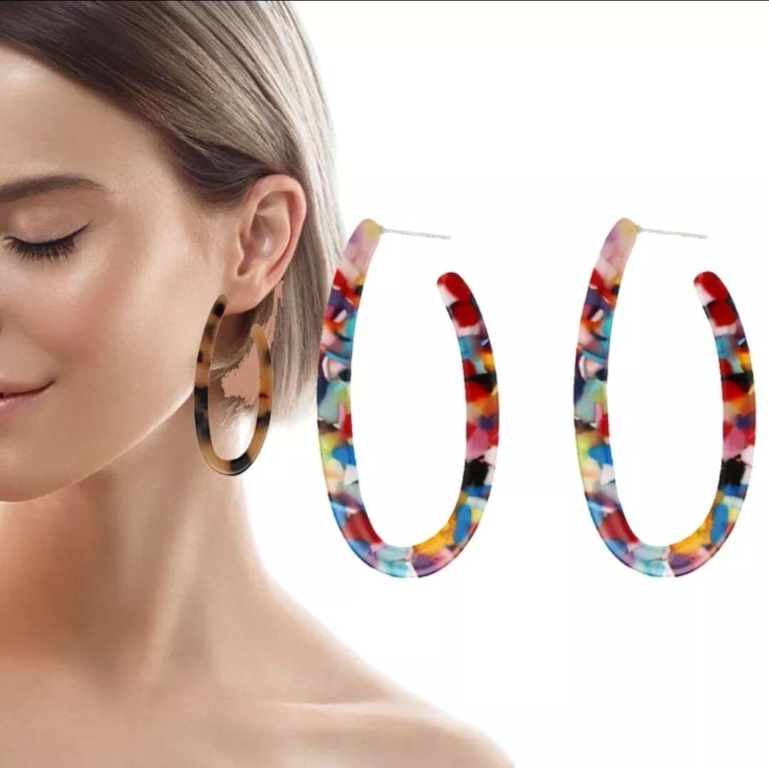 Trendy Dangle Drop Earrings Oval Ear Hoops 94-10