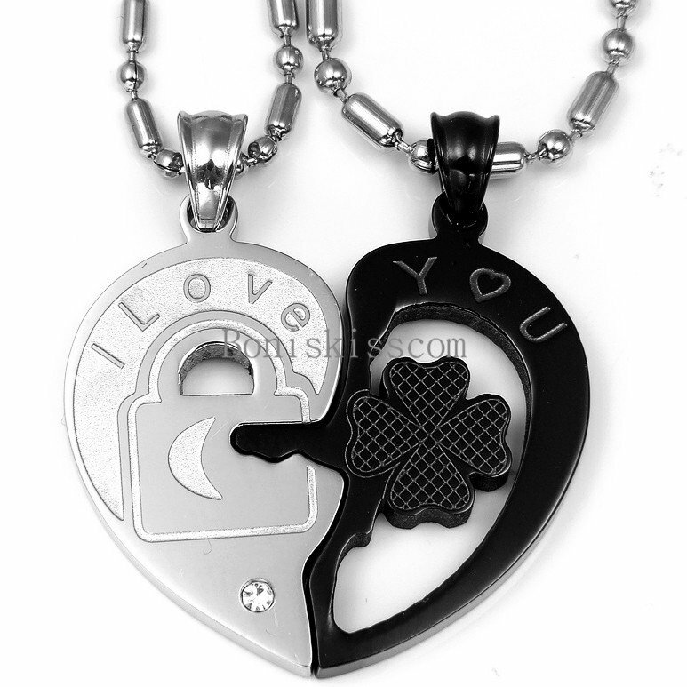 His and Hers Stainless Steel I Love You Heart Lock & Key Couple Pendant Necklace