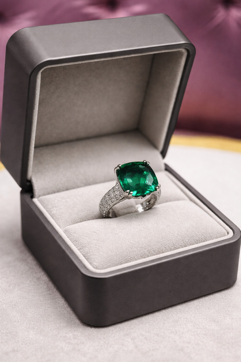 4.90 Ct Cushion Cut Natural Emerald Diamond Wedding Ring 14K White Gold Size 8