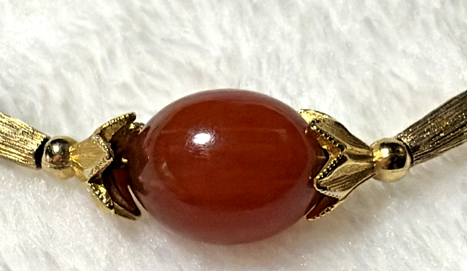 Vintage Carnelian Oval Bead Bar Link Necklace Gold Tone Red 24in Box Closure