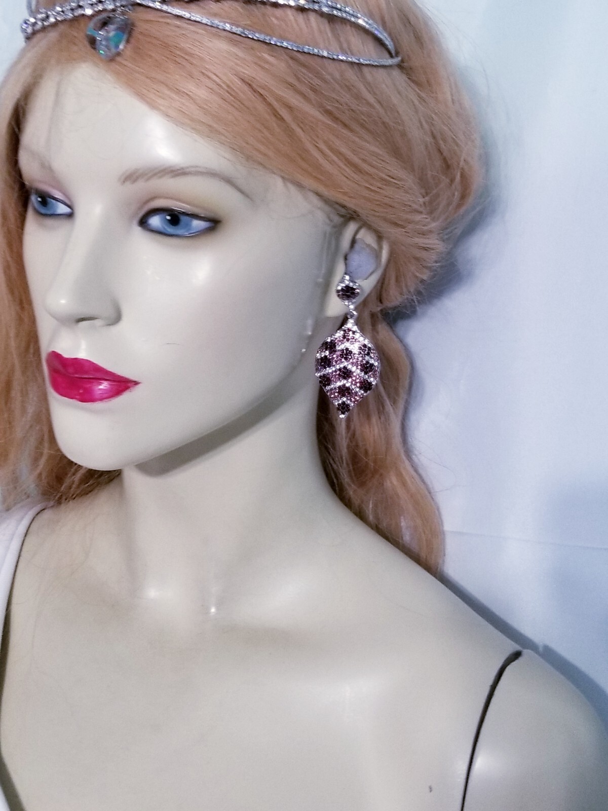 Chandelier Rhinestone Crystal Pageant Bridal Earrings Purple Drop Dangle 2.8 In