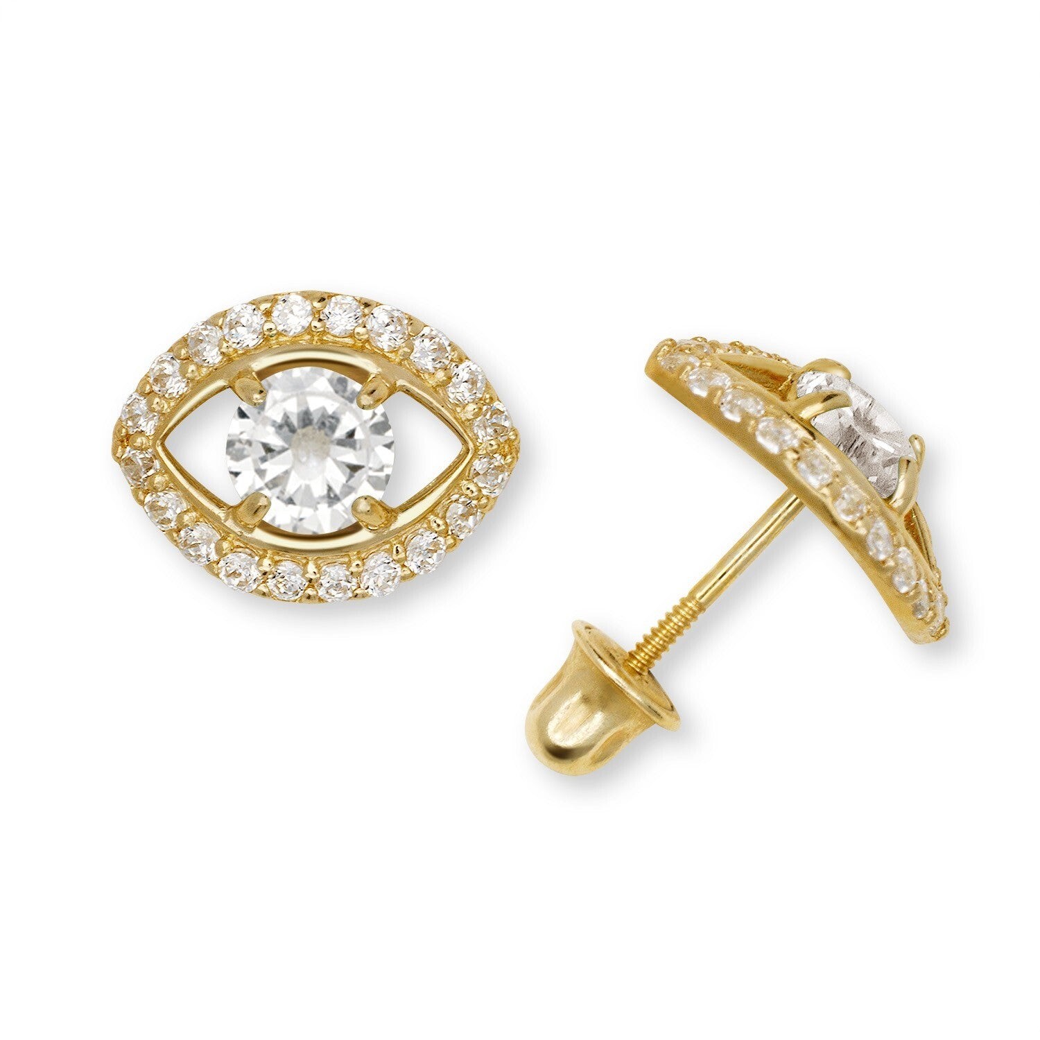 14k Yellow/White CZ Stud Earrings Screwback