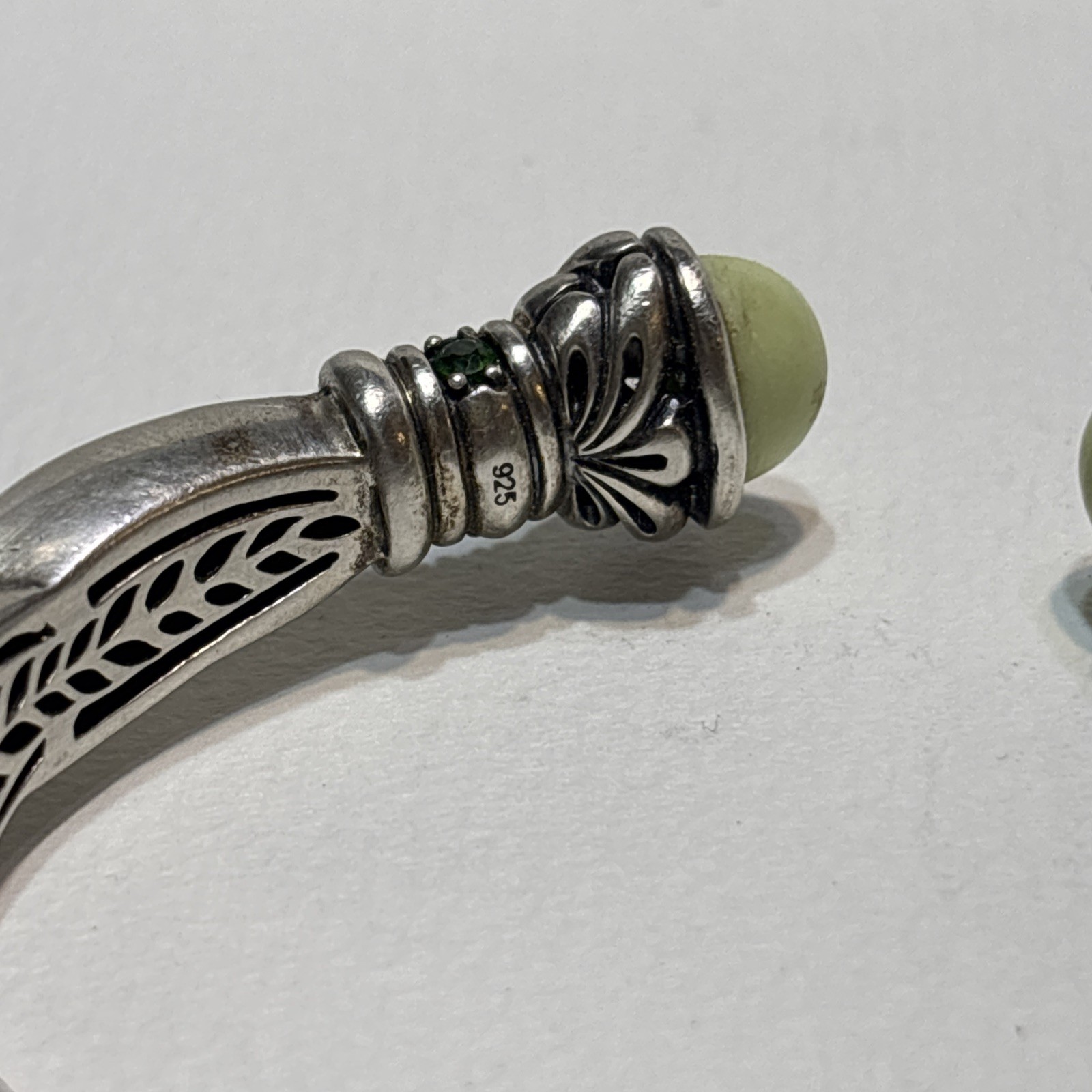 Rare Ann King Bracelet Hinged Cuff Green Sterling Silver Stone