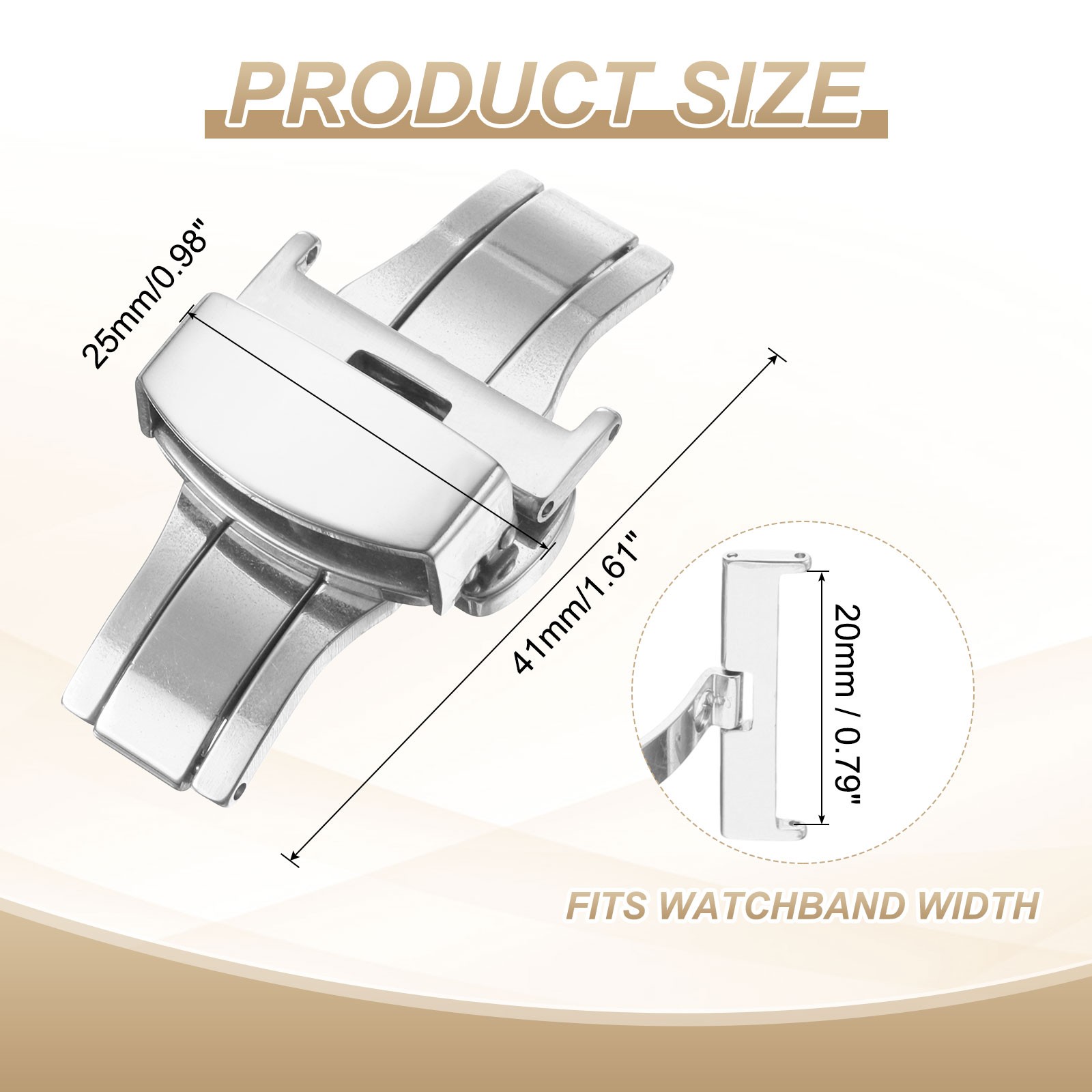 Stainless Steel Deployment Clasp 20mm Butterfly Folding Buckle Silver