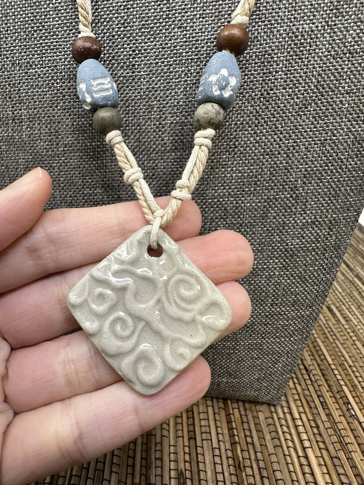Bohemian Coastal Handmade Necklace | Sand Beige Spiral Pendant | Beach-Inspired