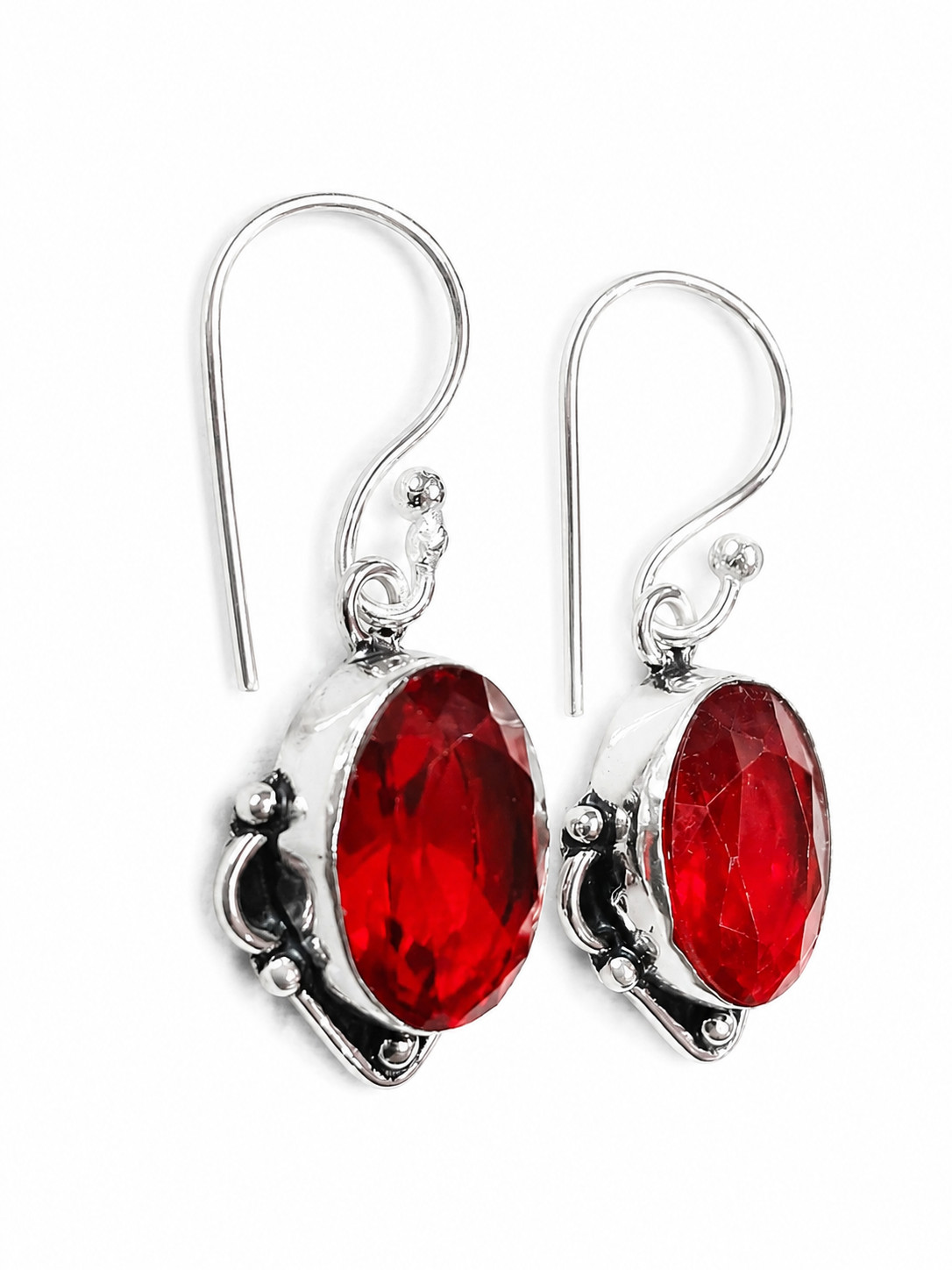 Red Garnet Earrings 925 Sterling Silver Boho Gift for Women