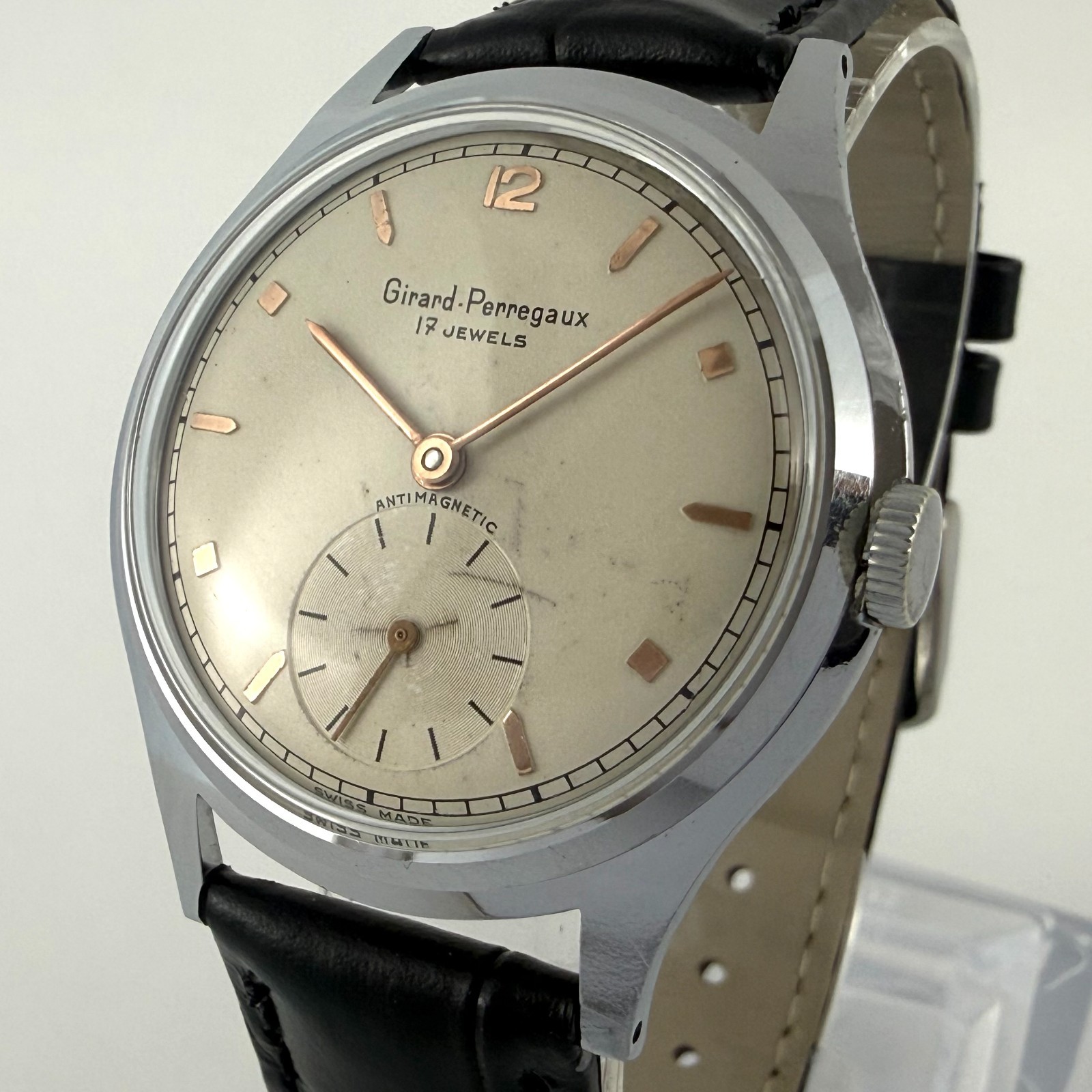 FINE GIRARD PERREGAUX VINTAGE ORIGINAL DIAL MANUAL WIND STEEL GENTS WATCH