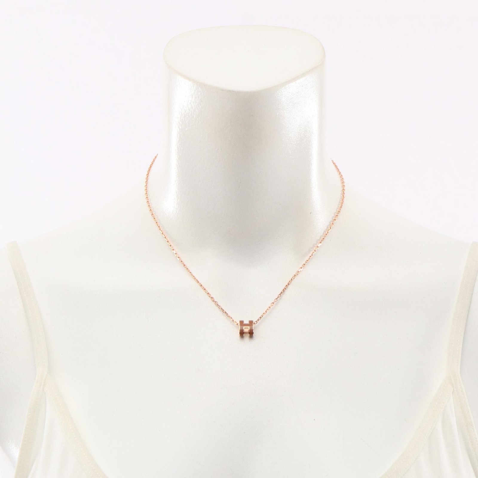 HERMES MINI POP H Necklace Pendant Gold Plated Pink Used Women