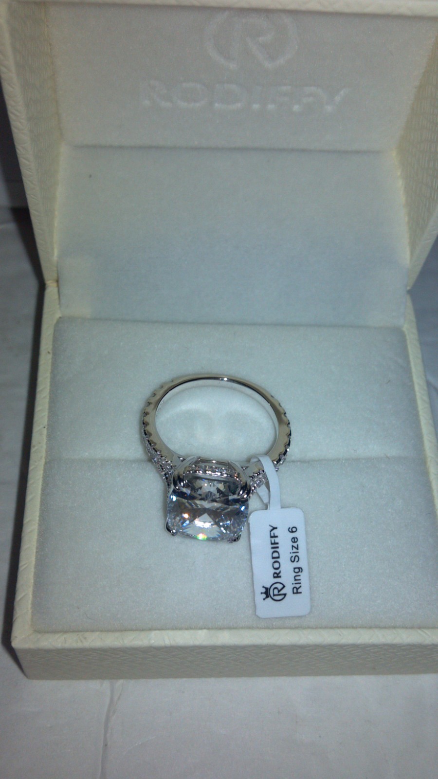 RODIFFY 4.5CT Cushion Cut Egmt Ring 925 W/ split Shank Sterling Silver CZ Sz 6