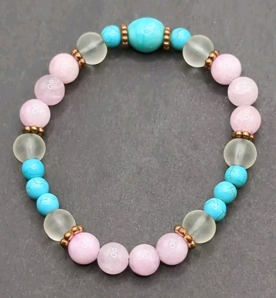 Women’s Pink / Blue 6-8mm Beaded Stretch Bracelet (17cm) S / M Wrist