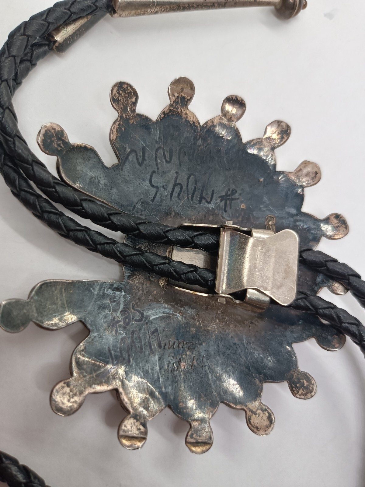 Sterling Silver Zuni Headdress Bolo Tie Signed By Designer