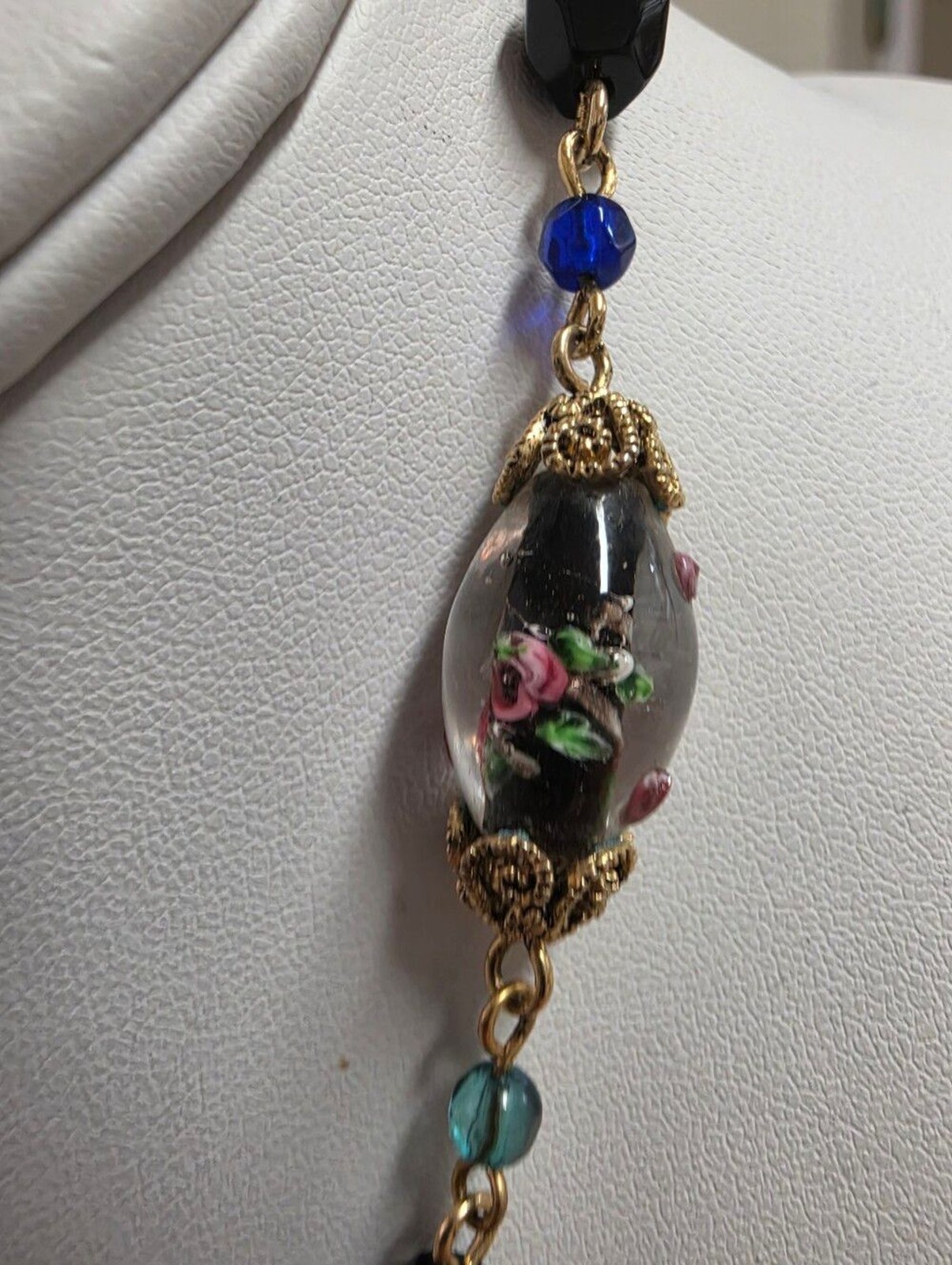 Venetian Style Lamp Work Glass Beaded Renesaissance Revival Style Necklace