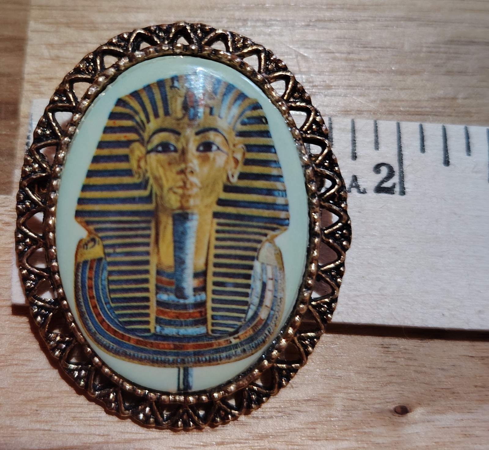 Vintage Style Unmarked PHARAOH Brooch Pendant Egyptian Revival Resin Base Metal
