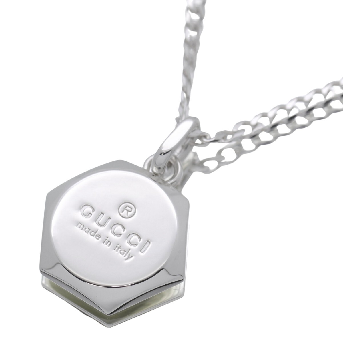GUCCI Trademark Hexagon Necklace Pendant Ag925 Silver 23.62in Mint Used