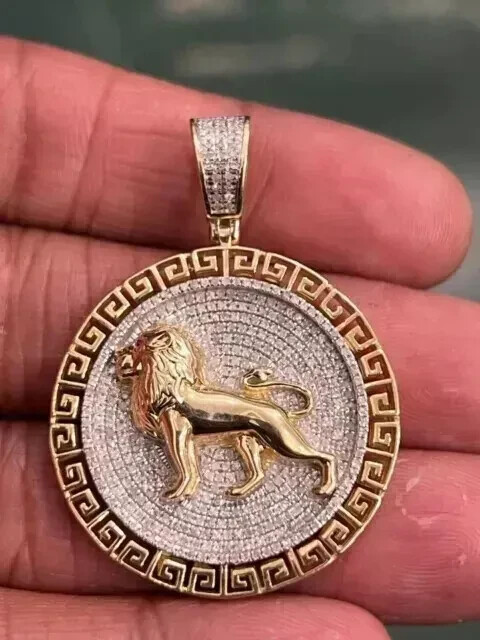 Lion Bravery Men’s Pendant 2Ct Round Lab Created Diamond 14K Yellow Gold Plated