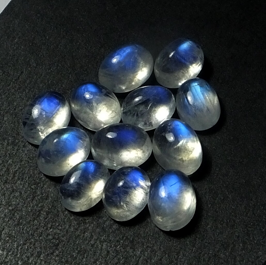 Natural Rainbow Moonstone Blue Fire Cabochon 9X7 mm Oval Cut Wholesale Gemstone