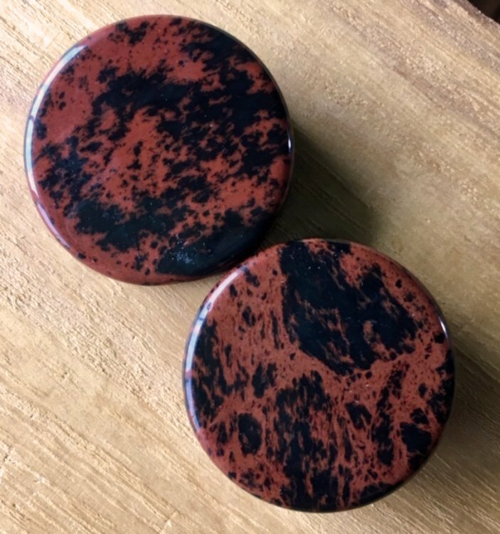 PAIR Mahogany Obsidian Organic Stone Plugs Gauges – up to 38mm available!