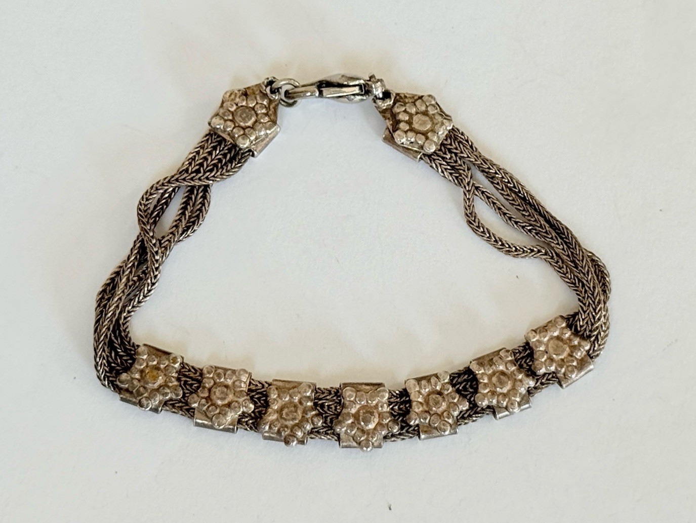 Vintage Turkish Foxtail Multi Strands Chain Sterling Silver 925 Link Bracelet