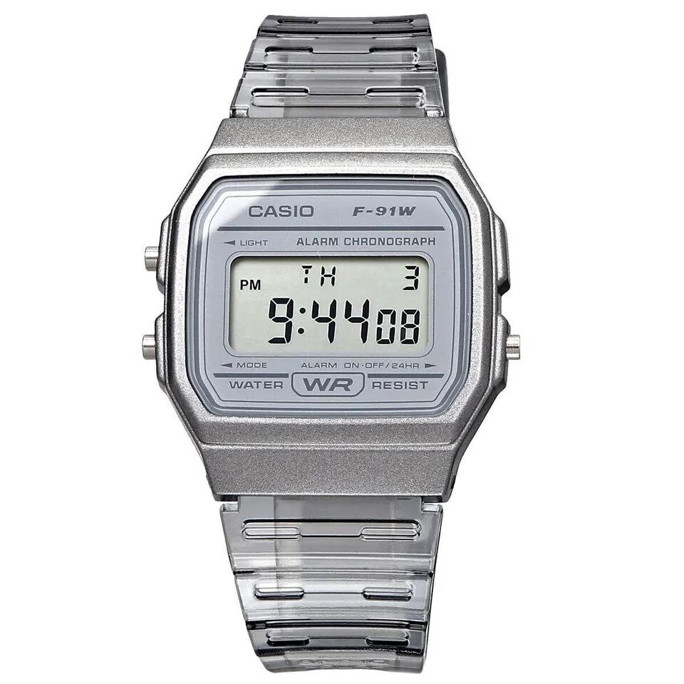 Casio F-91 Digital Dial / Transparent Resin Strap F-91WS-8 Watch Gray
