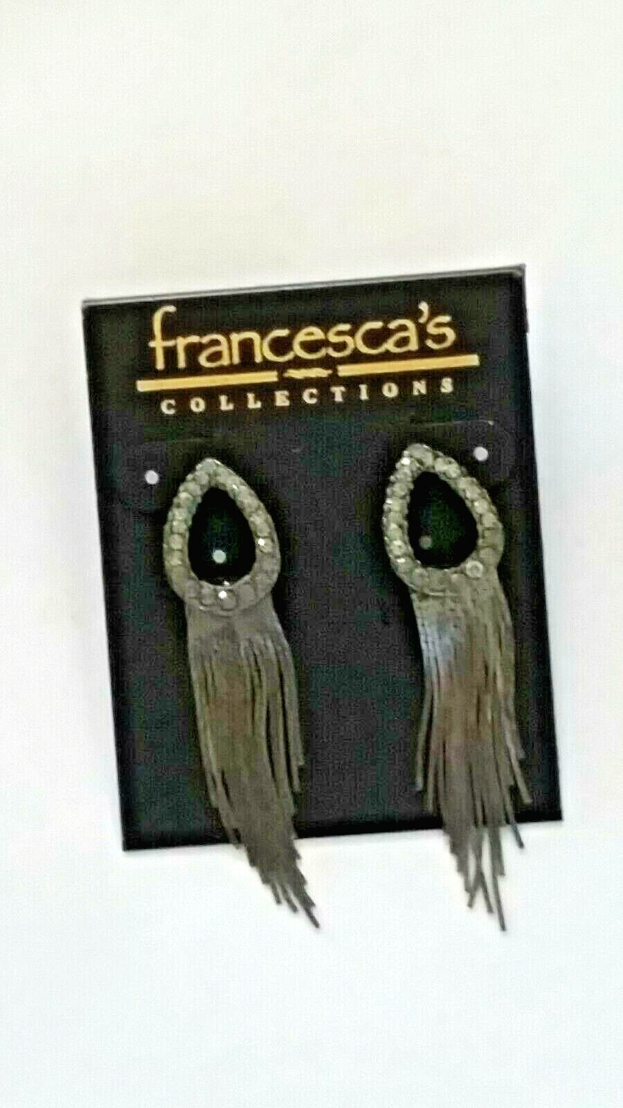 F9477 UNIQUE GUN METAL GRAY TASSEL DIAMANTE DANGLE STUD EARRINGS