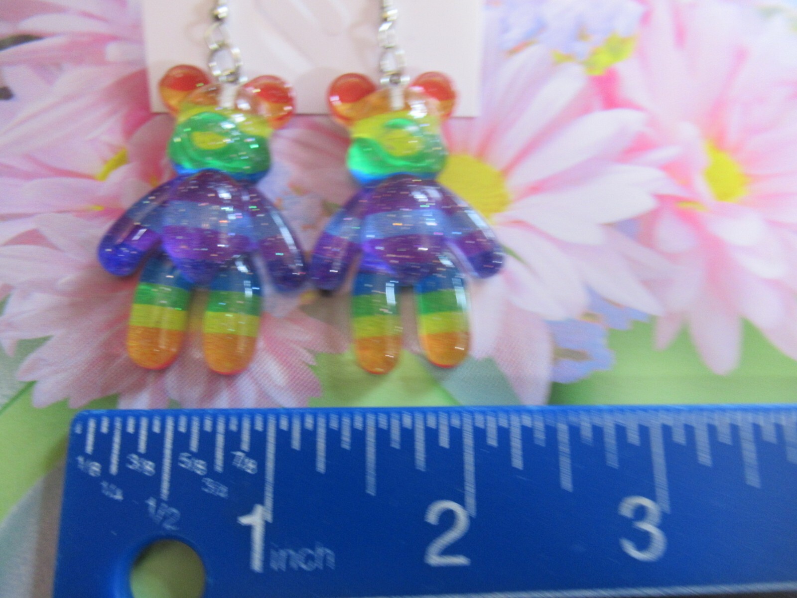 MULTICOLOR & PINK TONE GUMMY BEAR GLITTER DROP DANGLE EARRINGS- YOU CHOOSE