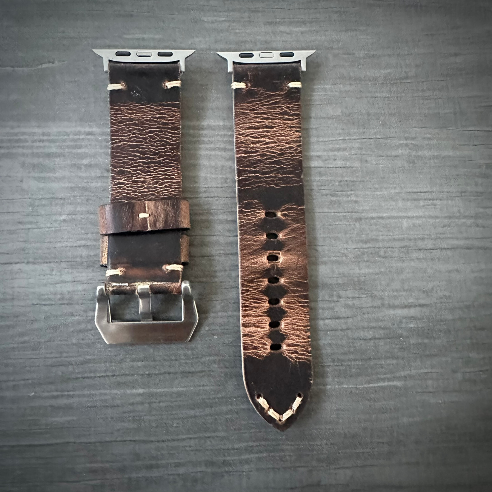 Thick Rustic Brown Leather Watch Strap Band For NEW Apple Watch ULTRA 1 2 49mm