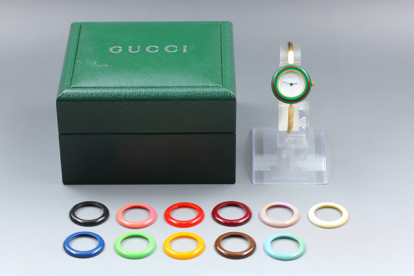 Near MINT GUCCI Change Bezel 11/12.2 12 Colors Qz Ladies Watch From JAPAN w/ Box