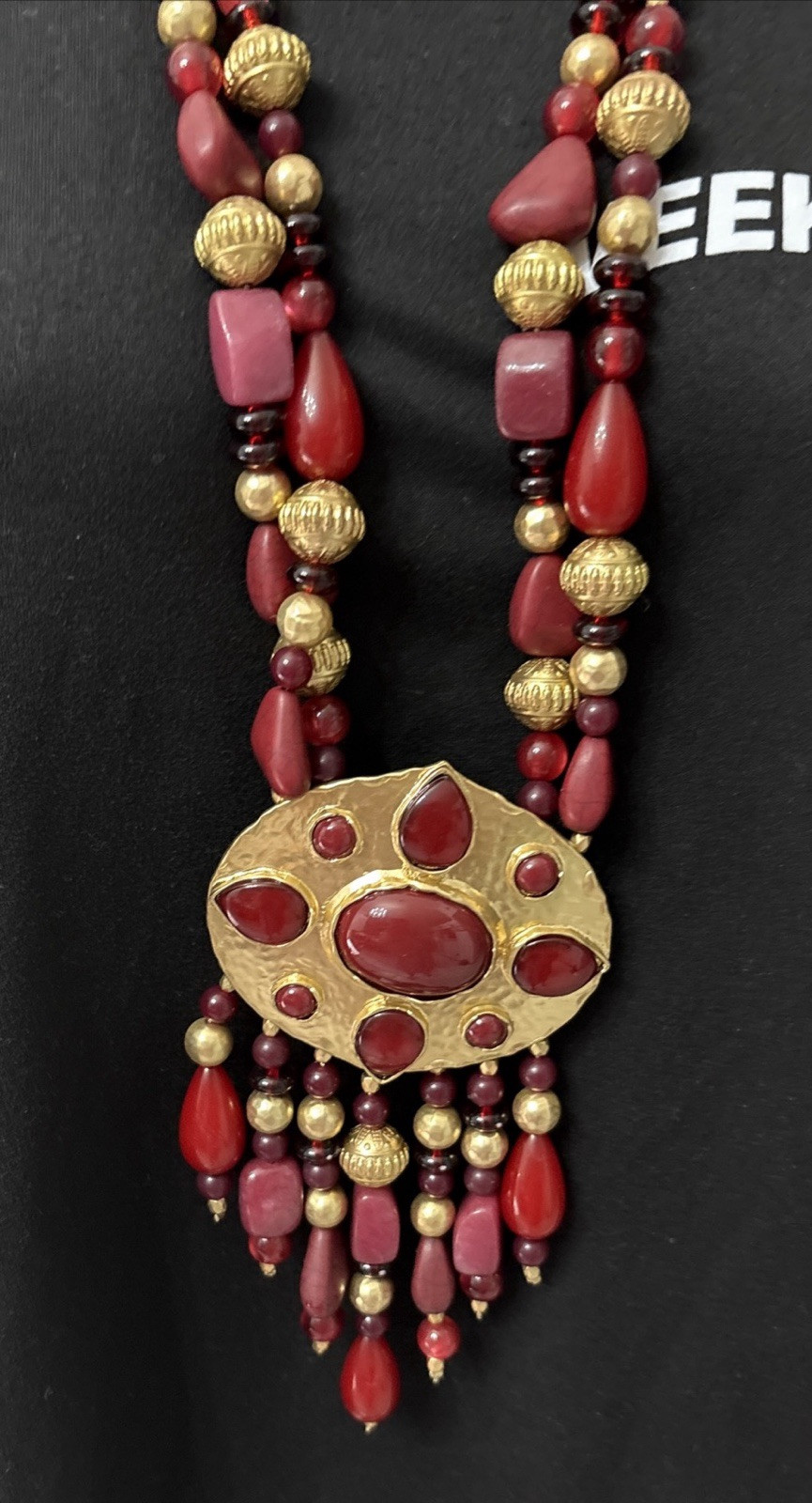 Chico’s Statement Necklace Merlot Gold Tone Chain Accent Beads SEE NOTES Ltd ED