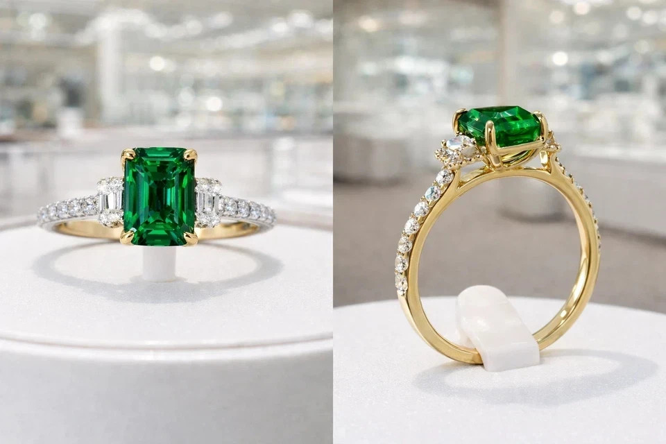 3.00 Ct Emerald Cut Lab Created Diamond & Wedding Ring 14K Yellow Gold Plated