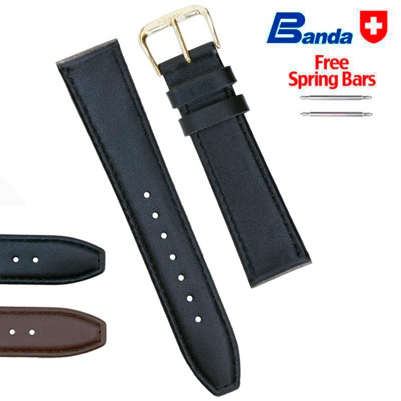 Banda Premium Grade Smooth Calfskin Fine Leather Watch Band (Sizes 8 – 24mm)