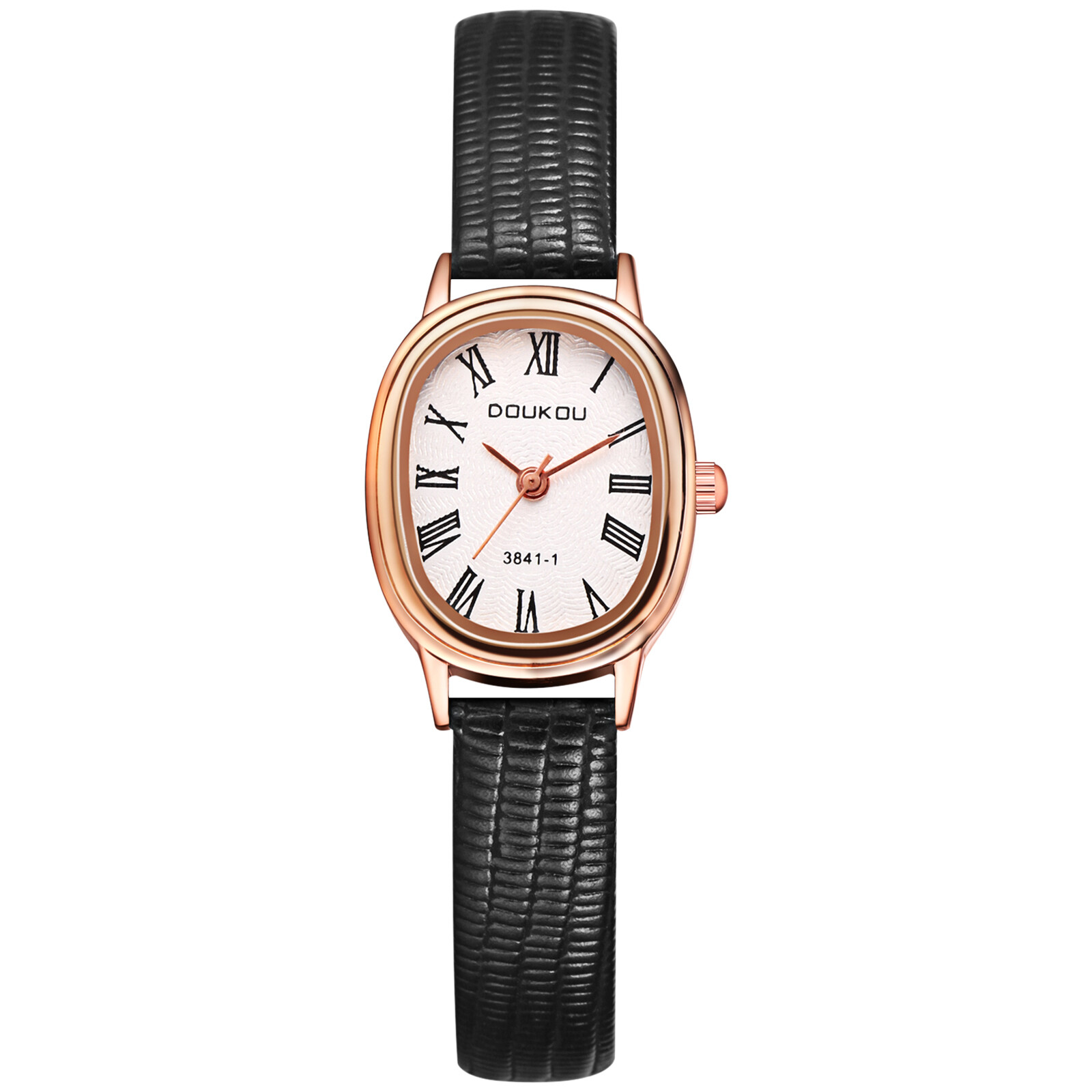Women Retro Simple Oval Roman Numeral Dial Leather Thin Strap Quartz Wrist Watch