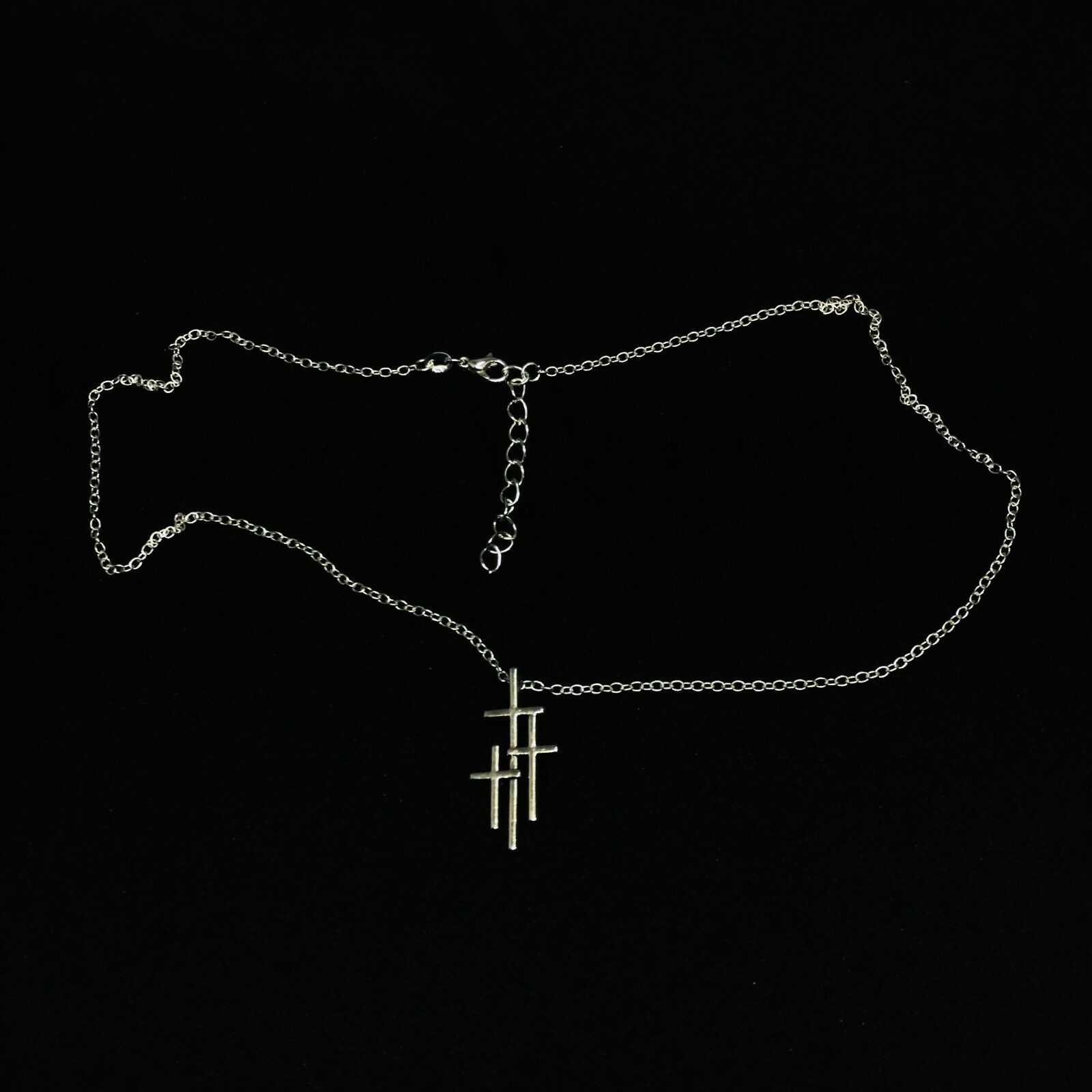 Three triple Crosses Calvary with 925 Silver Plated Rolo Necklace 18″ in Christi