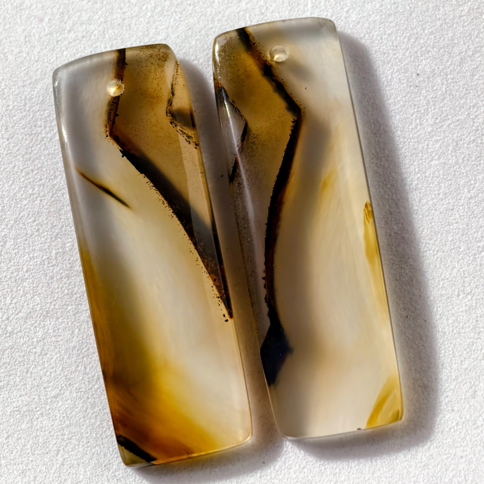28 Cts Natural Montana Agate Drilled Match Pair Cabochon Gemstone 32.8 X 10.9 MM