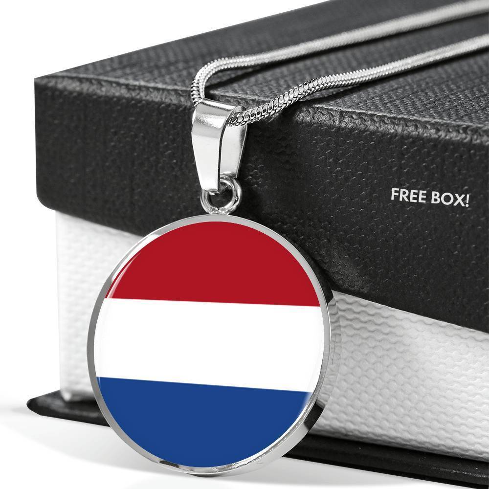Netherlands Flag NecklaceCircle Pendant Necklace Stainless Steel 24 Inch Chain