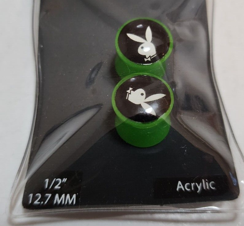 Spencers Playboy Bunny Logo Black Green Gauges Acrylic 1/2″ 12.7MM Brand New