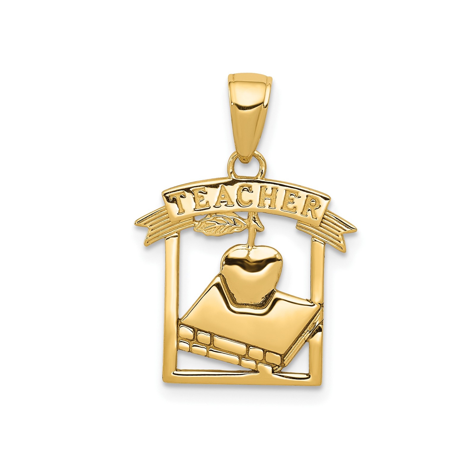 14k Yellow Gold Polished Flat-Backed TEACHER Pendant Necklace Womens